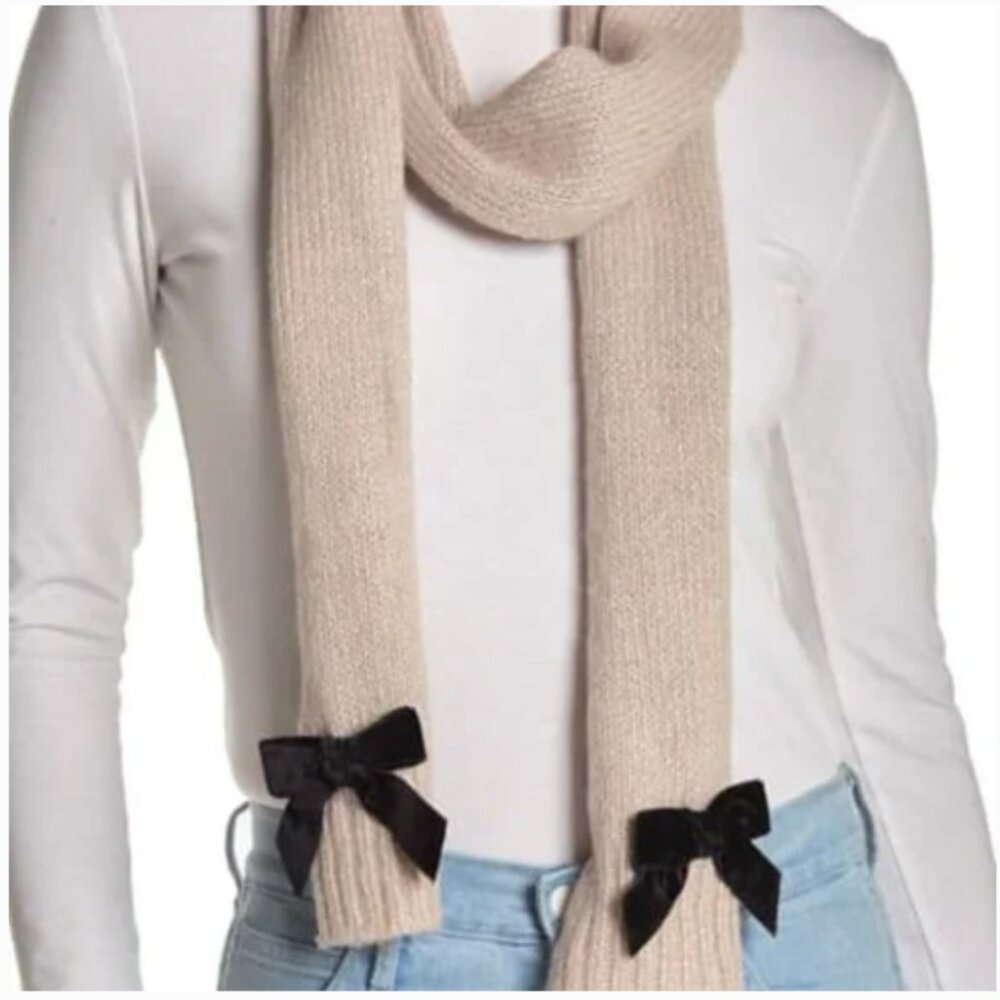 kate spade Cream Knit Scarf with Black Bow Accents